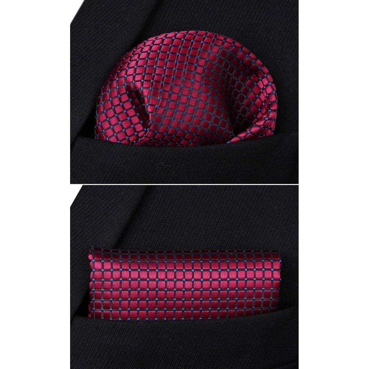 Herren Krawatte & Einstecktuch Set Kariert Burgund