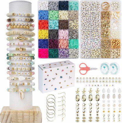 Perlen Set mit 8400+ Stück Clay 6mm Buchstaben Zahl Herz Frieden Muschel Stern