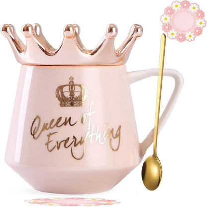 Rosa Queen of Everything Tasse mit Deckel und Krone 350ml