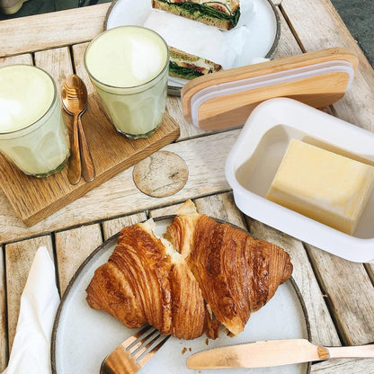 Butterdose Keramik Holzdeckel 250g Butter Aufbewahrung Porzellan