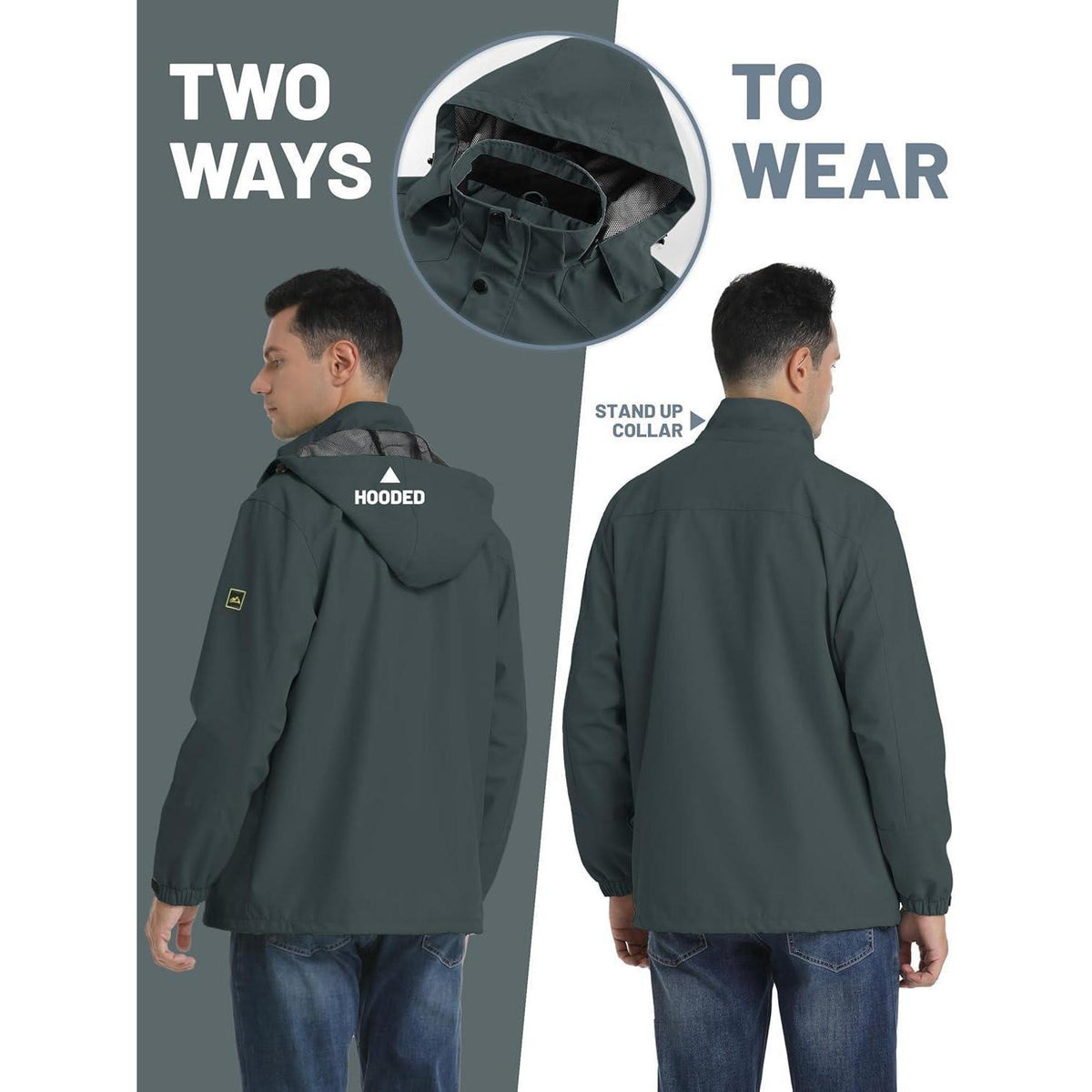 Herren Outdoorjacke wasserabweisend mit Kapuze – XL Kohlengrau
