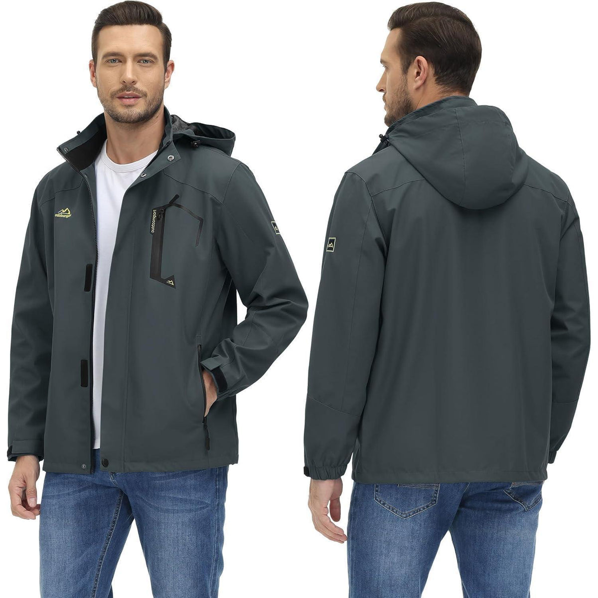 Herren Outdoorjacke Wasserabweisend mit Kapuze – Kohlengrau