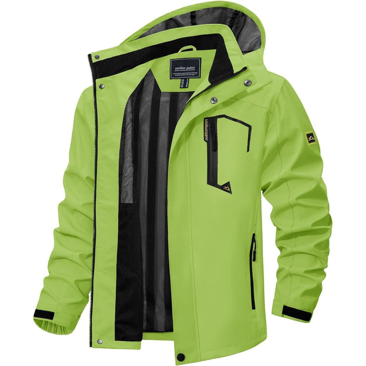 Herren Outdoorjacke Wasserabweisend Neongrün mit Kapuze