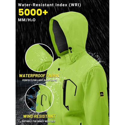 Herren Outdoorjacke Wasserabweisend Neongrün mit Kapuze