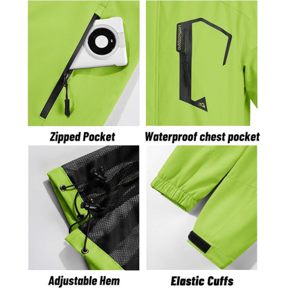 Herren Outdoorjacke Wasserabweisend Neongrün mit Kapuze