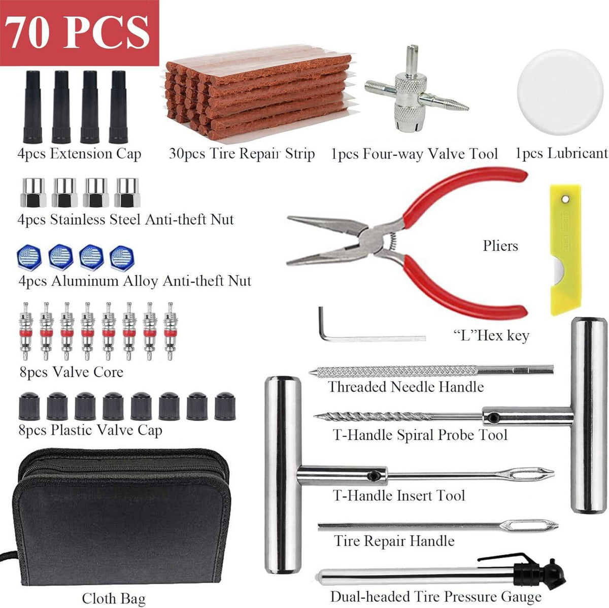 Reifenreparaturset 70 Stück mit 30 Reparaturstreifen