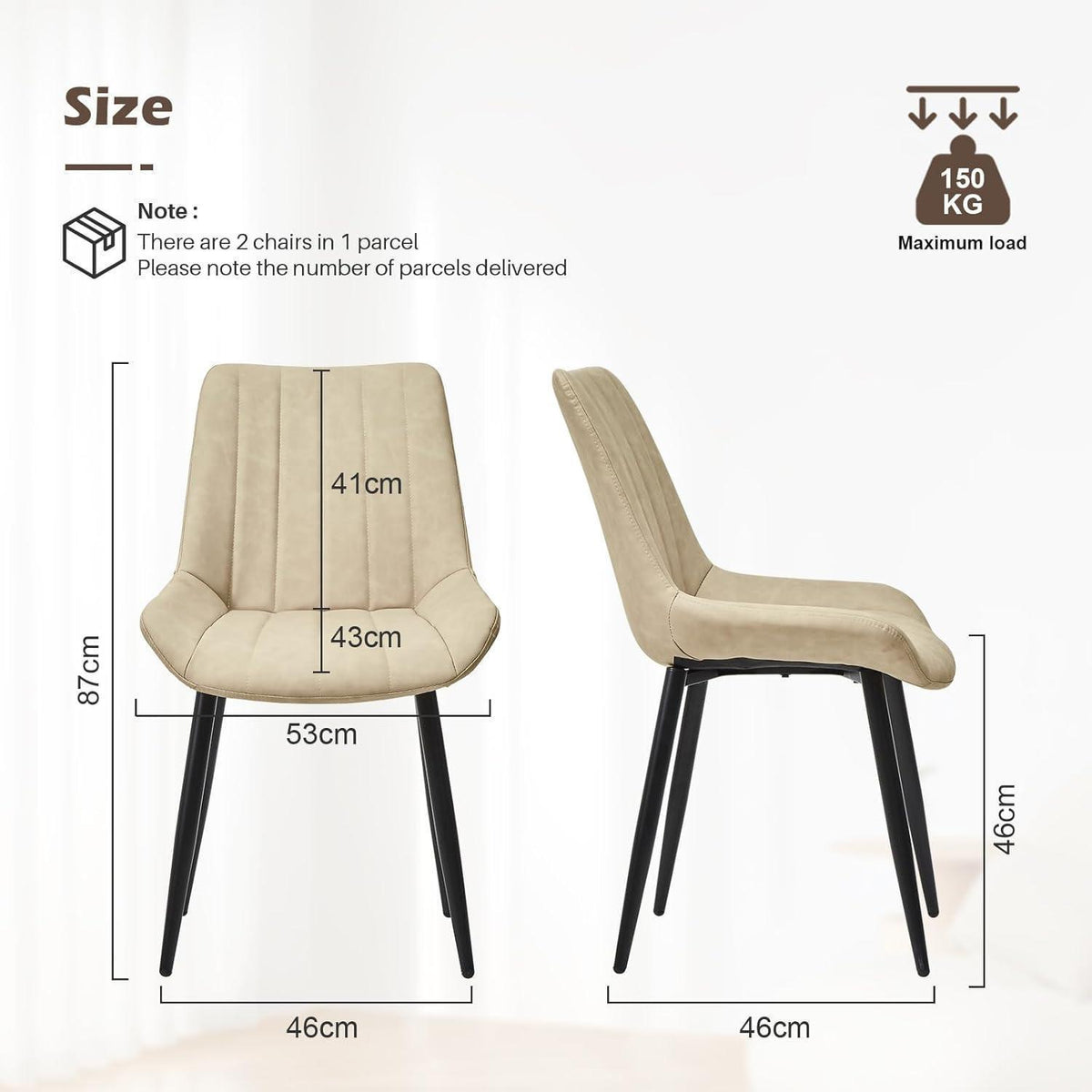 Esszimmerstühle 2er Set, Beige – Komfort & Modernes Design in Lederoptik