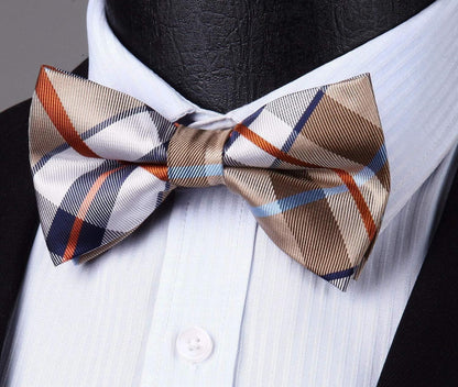 HISDERN Hosenträger, Fliege & Einstecktuch Set Verstellbar Y-Form Marineblau, Weiß, Beige