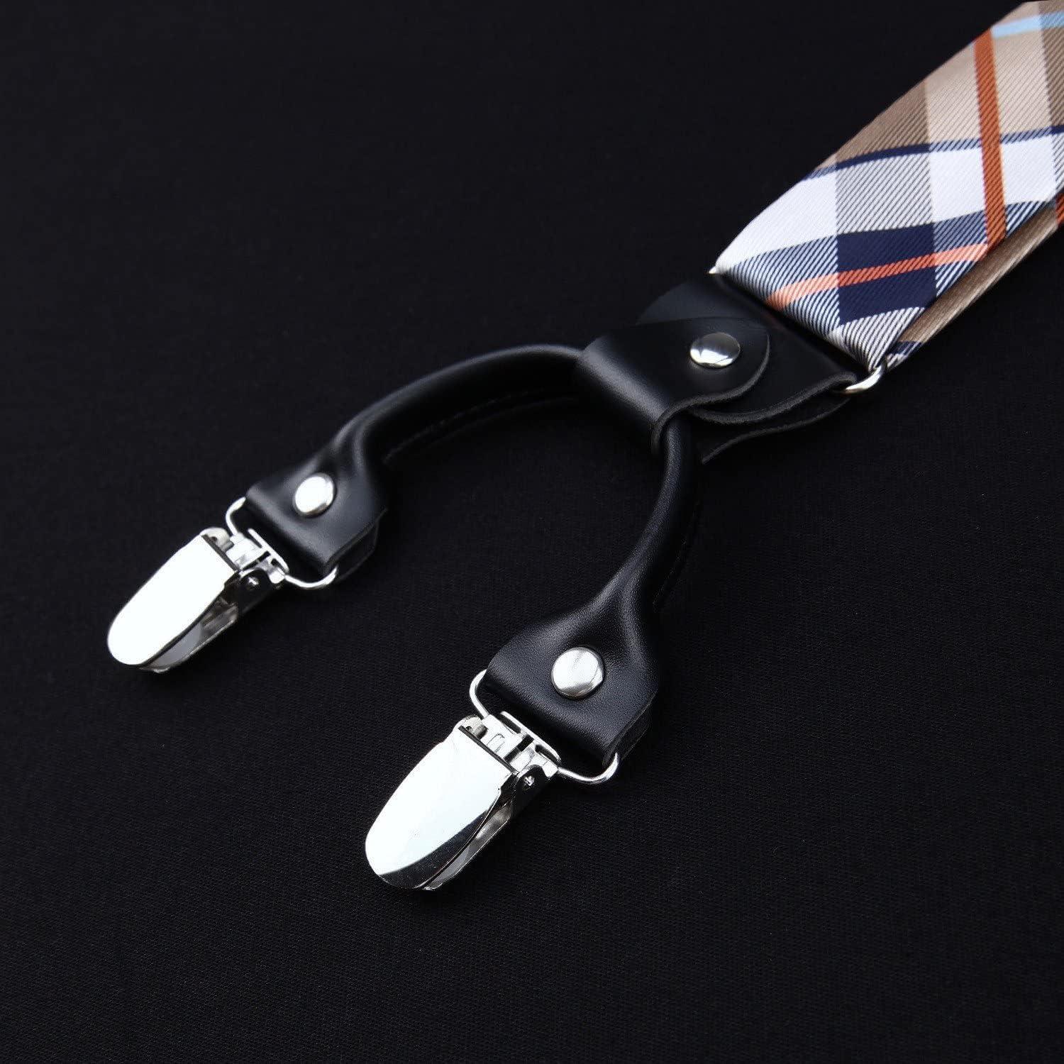 Hosenträger Fliege Einstecktuch Set Verstellbar Y-Form 6 Clips One Size A1