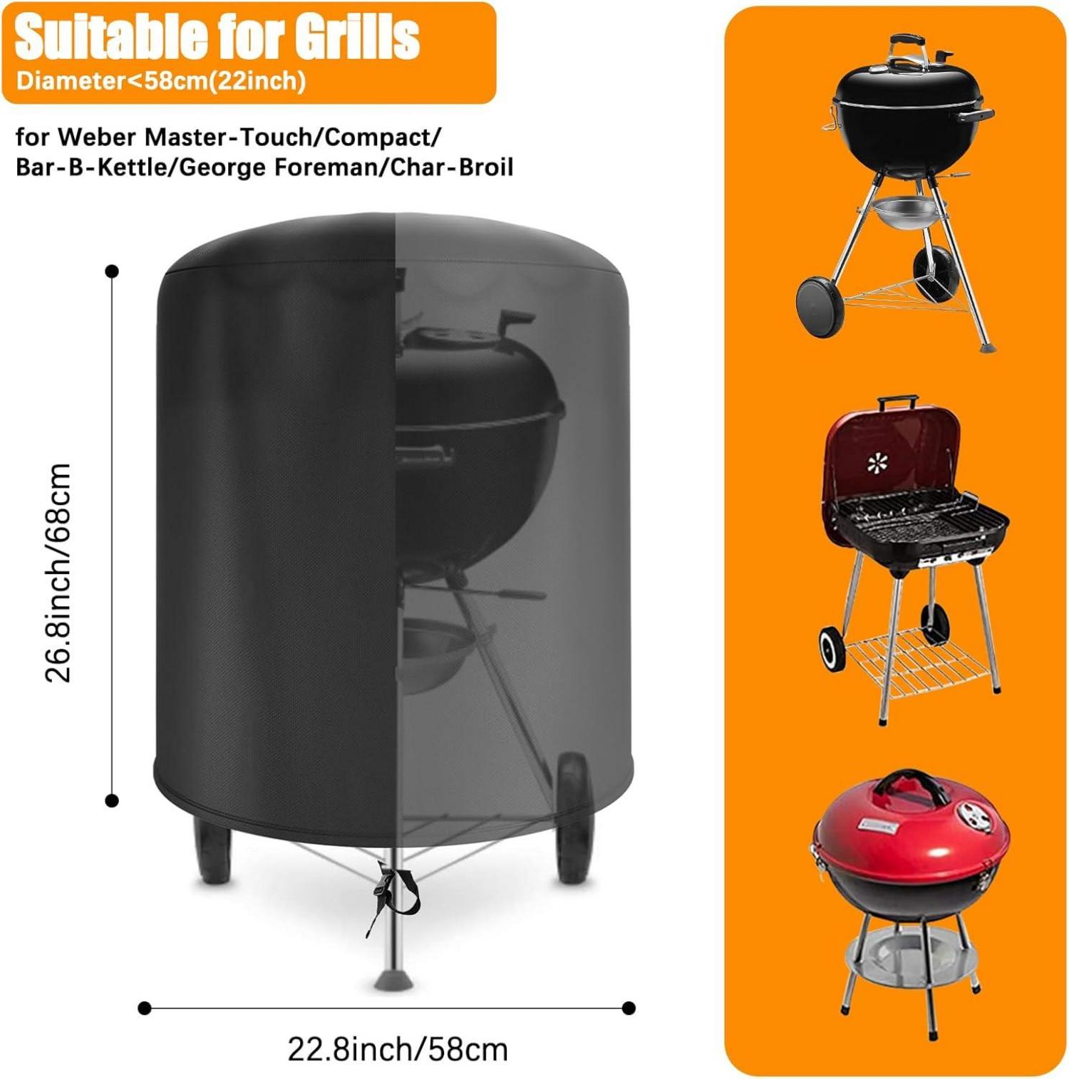 Raweao Abdeckung für Weber Kugelgrill 47cm, 500D Oxford, wasserdicht, winddicht, Hülle, Grillabdeckung 47 cm