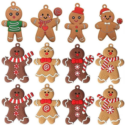 Lebkuchenmann Anhänger 12er Set – Weihnachtsbaumschmuck Ingwer-Mann