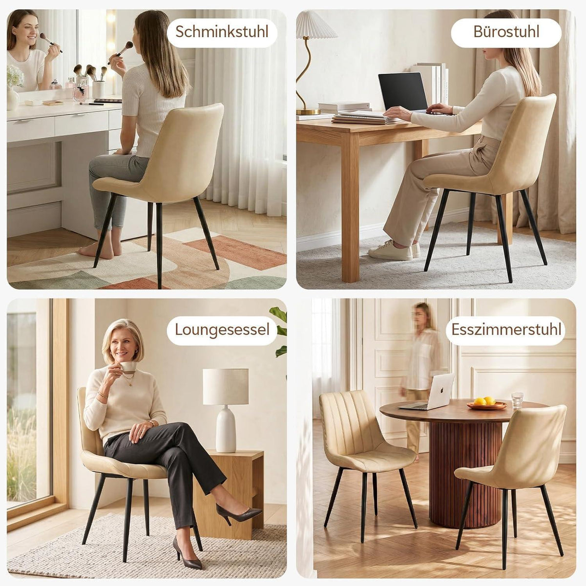Esszimmerstühle Set 4er – Beige Kunstleder, Modern & Komfortabel