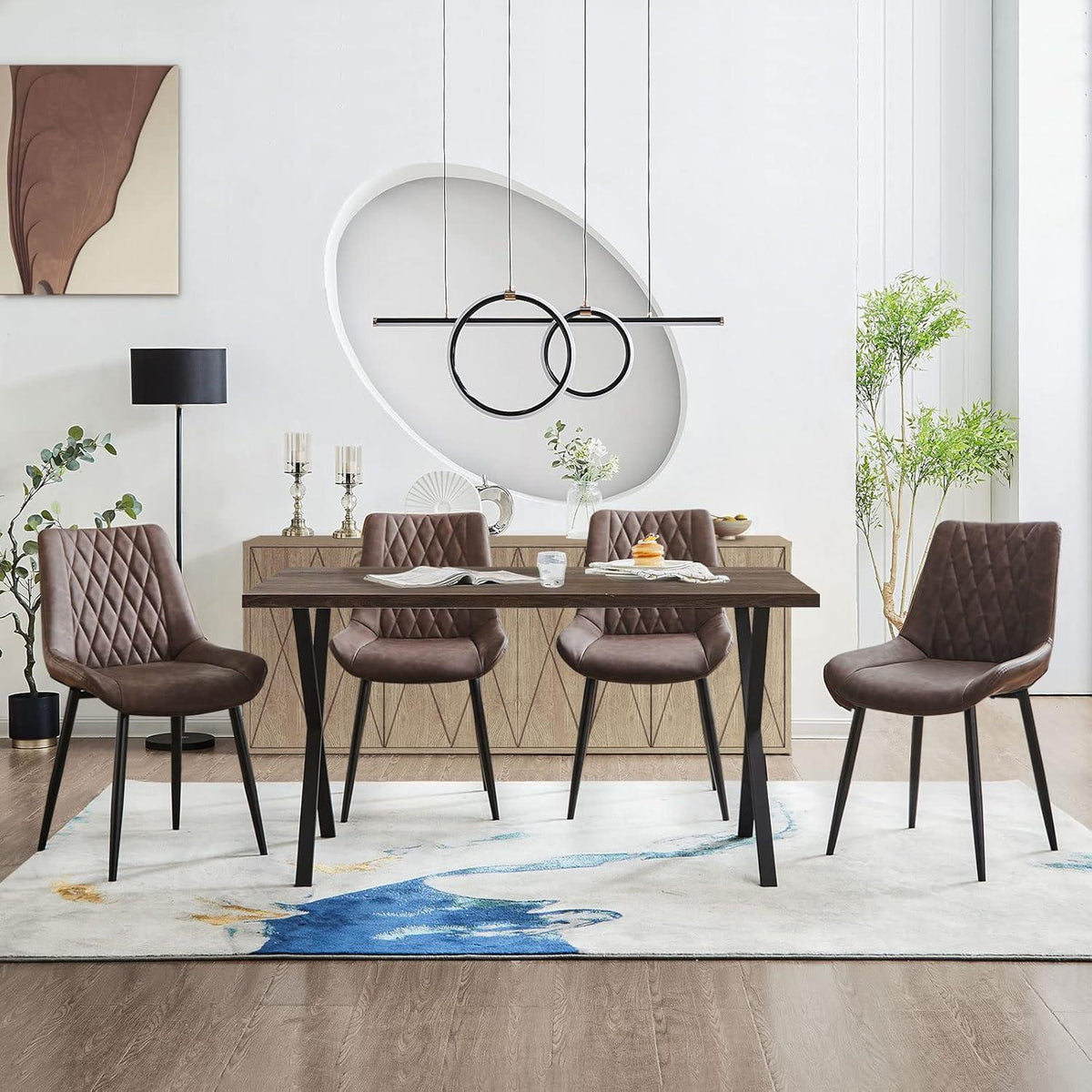 Esszimmerstühle Set 4er – Dunkelbraun, Metall in Lederoptik