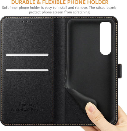 Handyhülle Sony Xperia 5 IV Leder Klapphülle Schwarz Magnetverschluss