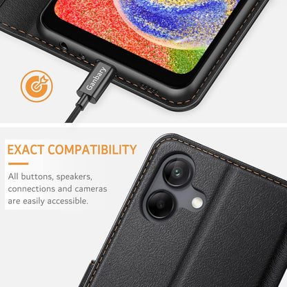 Samsung Galaxy A04 Handyhülle Leder Klapphülle Schwarz mit Kartenschlitzen