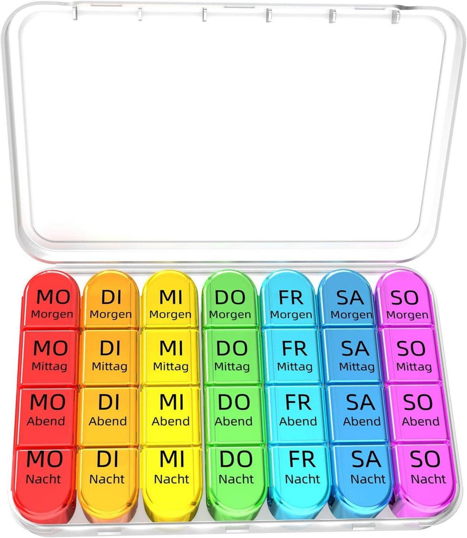 Tablettenbox 7 Tage Klein Pillendose Große Fächer 4-fach
