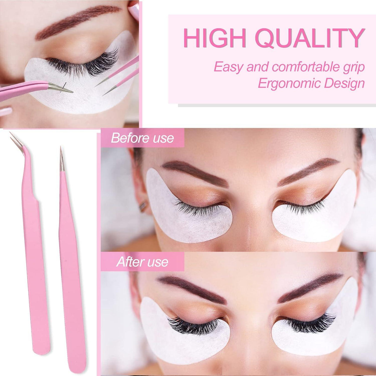 Professionelle Pinzetten Set Edelstahl Gebogen Gerade Wimpernverlängerung 2 Stücke