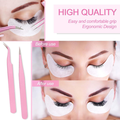 Professionelle Pinzetten Set Edelstahl Gebogen Gerade Wimpernverlängerung 2 Stücke