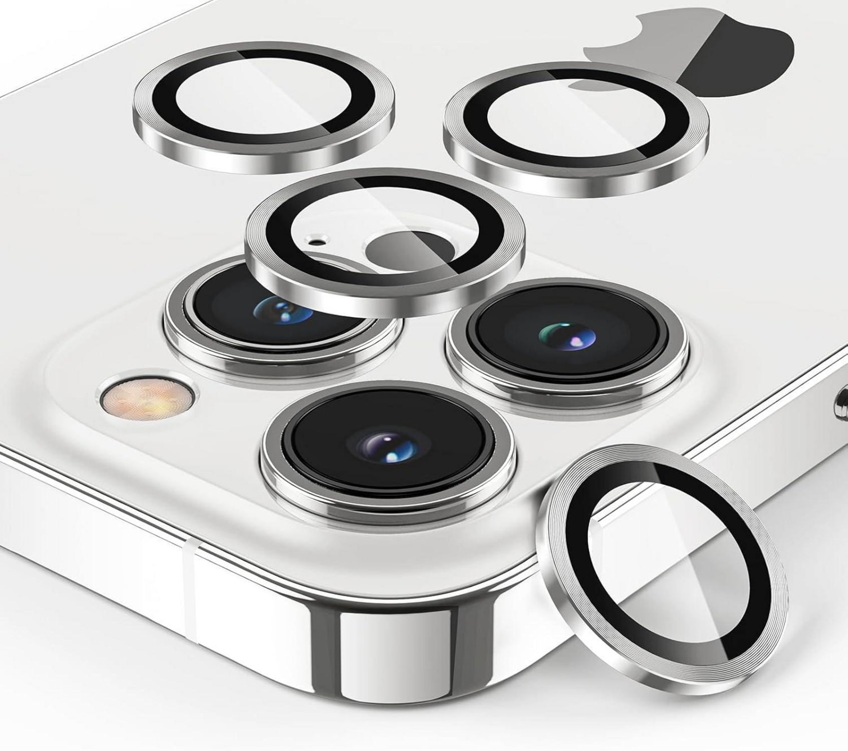 Kameraschutz iPhone 13 Pro Max 4er Set gehärtetes Glas Silber