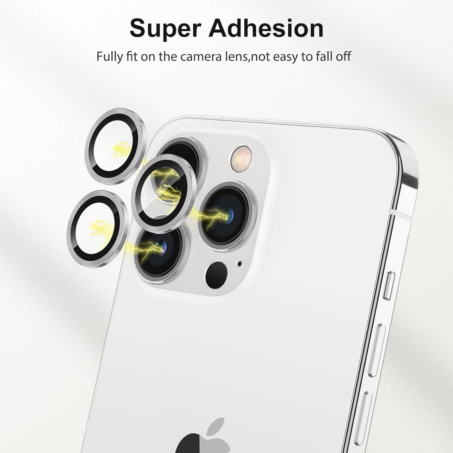 Kameraschutz für iPhone 13 Pro Max, 9H-Glas, Silber, 4er Set