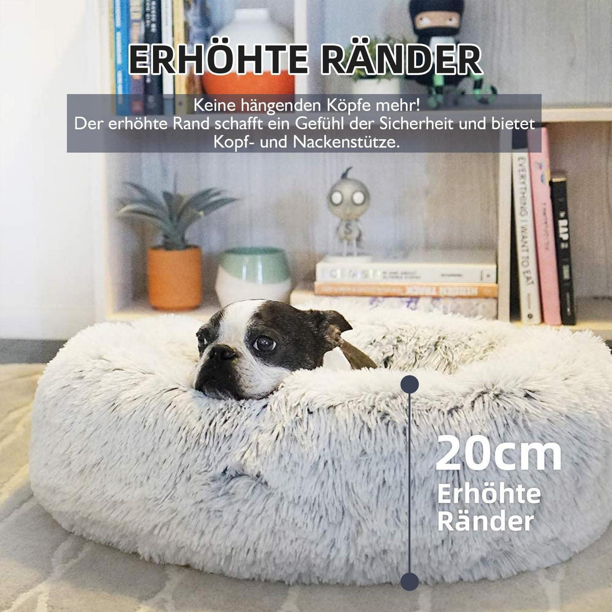 Rundes Hundebett Plüsch 3XL (100cm) Waschbar & Rutschfest
