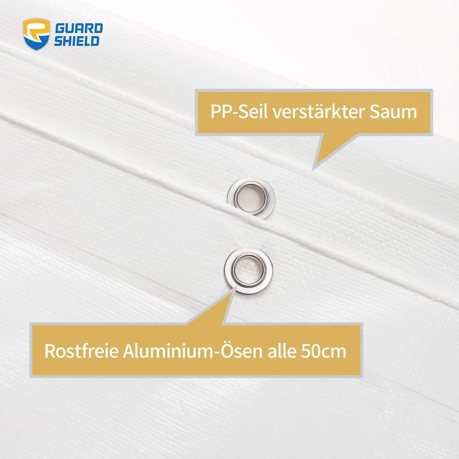 GUARD SHIELD Abdeckplane 4m x 5m Weiß Wasserdicht 160g/m²UV-stabilisiert Schutzplane