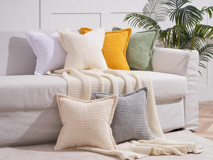 Kissenbezug Kordsamt Creme weiß 40x40 2er Set Sofa Wohnzimmer