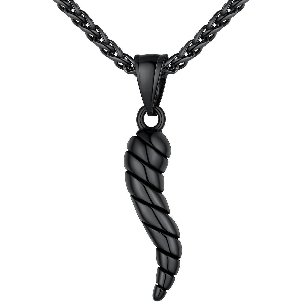 Italienisches Horn Halskette Edelstahl Schwarz Glücksbringer Amulett