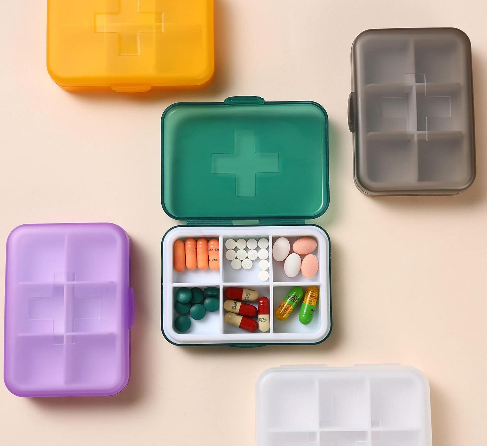 Pillendose wöchentlich tragbarer Pillen-Organizer 6 Fächer für 7 Tage