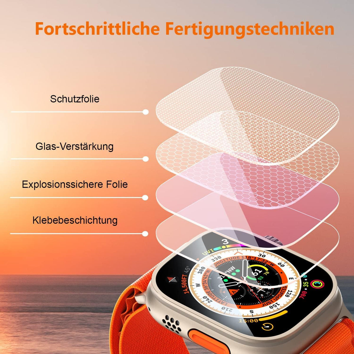 Panzerfolie für Apple Watch Ultra 49mm Full Screen 9H - 4 Stück