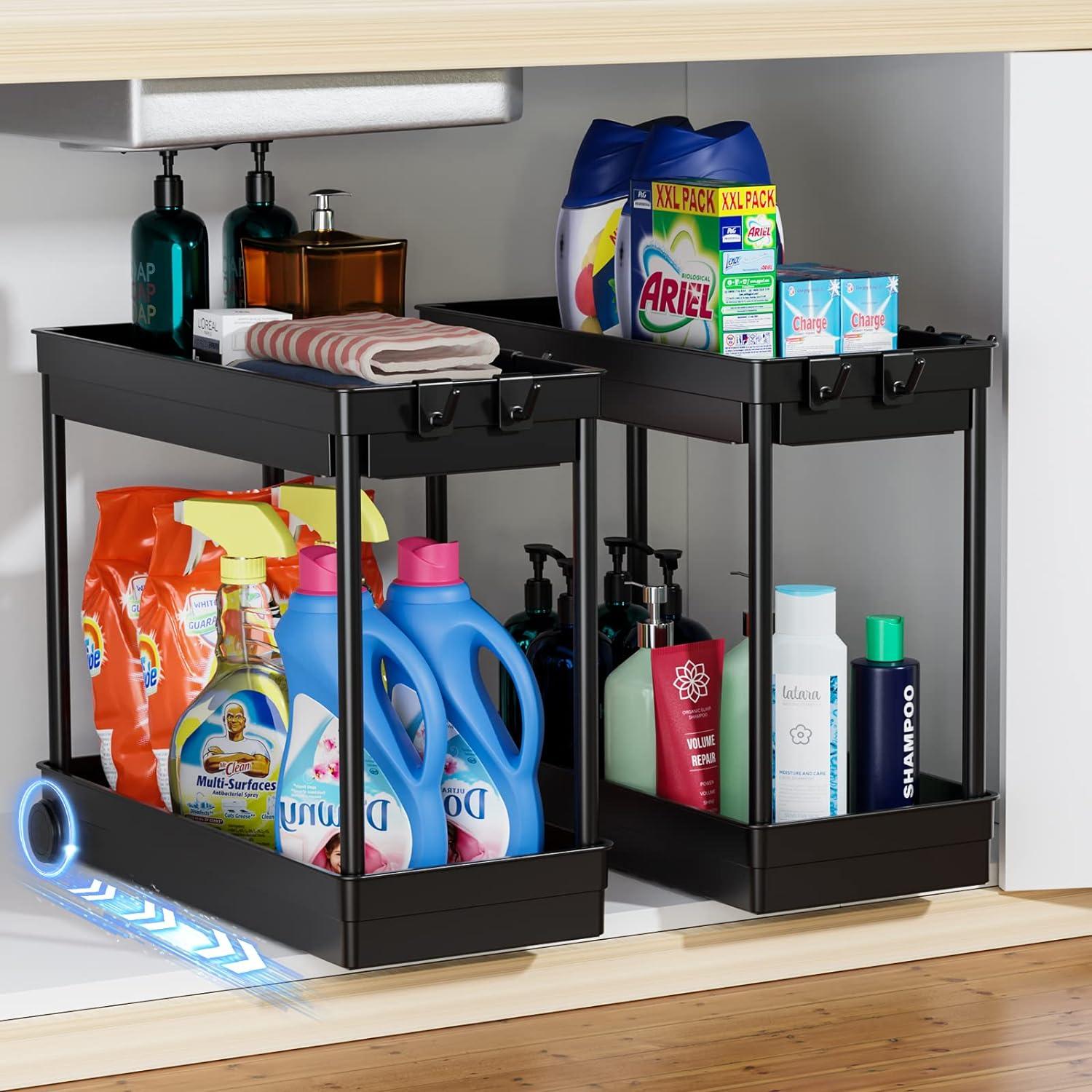 Küchenorganizer mit Edelstahlrohr und Haken, Schwarz 2