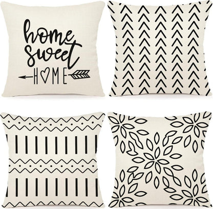 Kissenbezüge 4er Set Leinen Dekokissen Sofa Gartenbett
