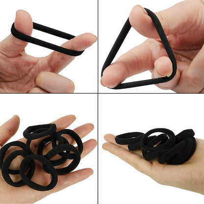 20er Set Schwarze Premium Haargummis aus Baumwolle - Elastische Gummibänder für