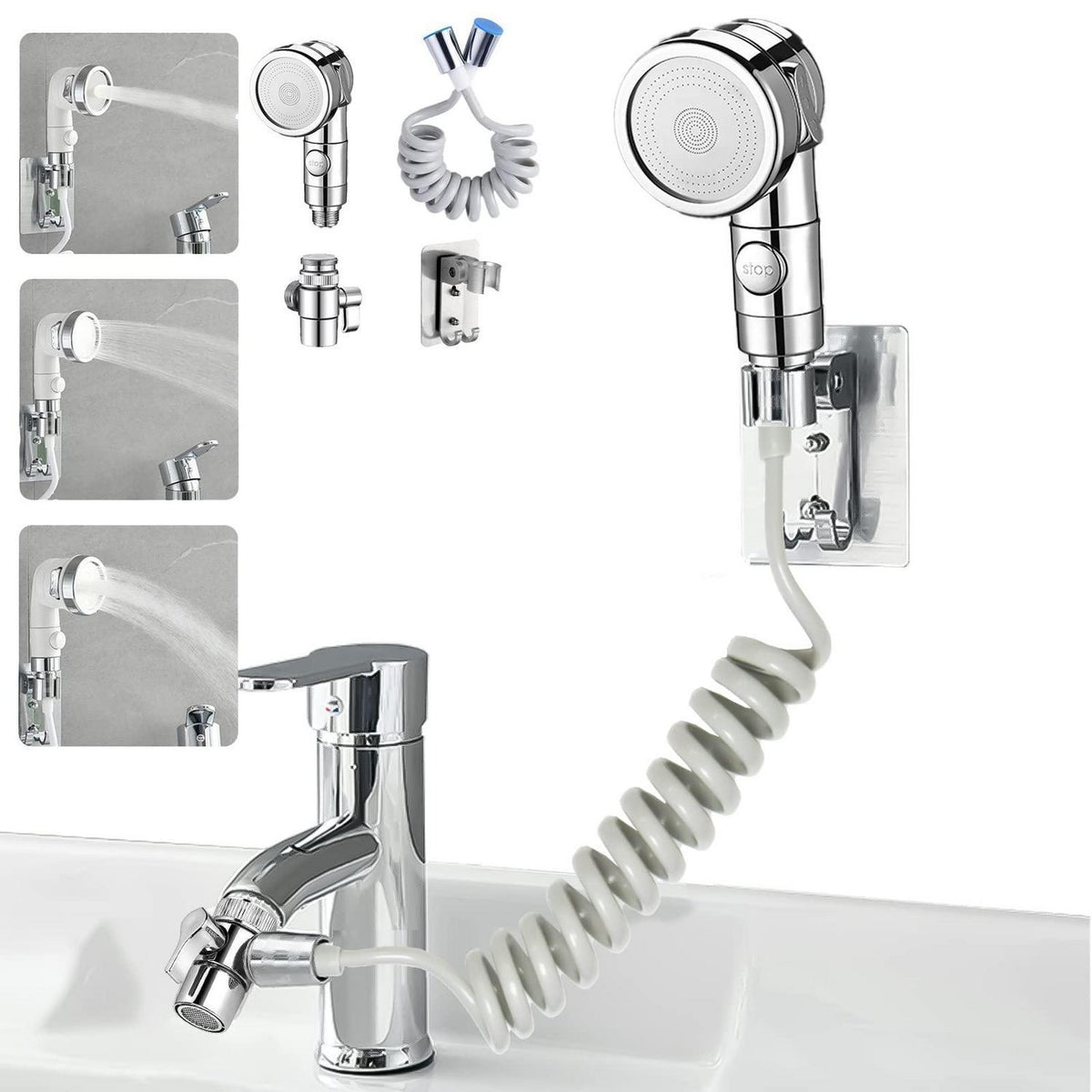 Handbrause-Set mit Teleskopschlauch & Duschkopfhalter