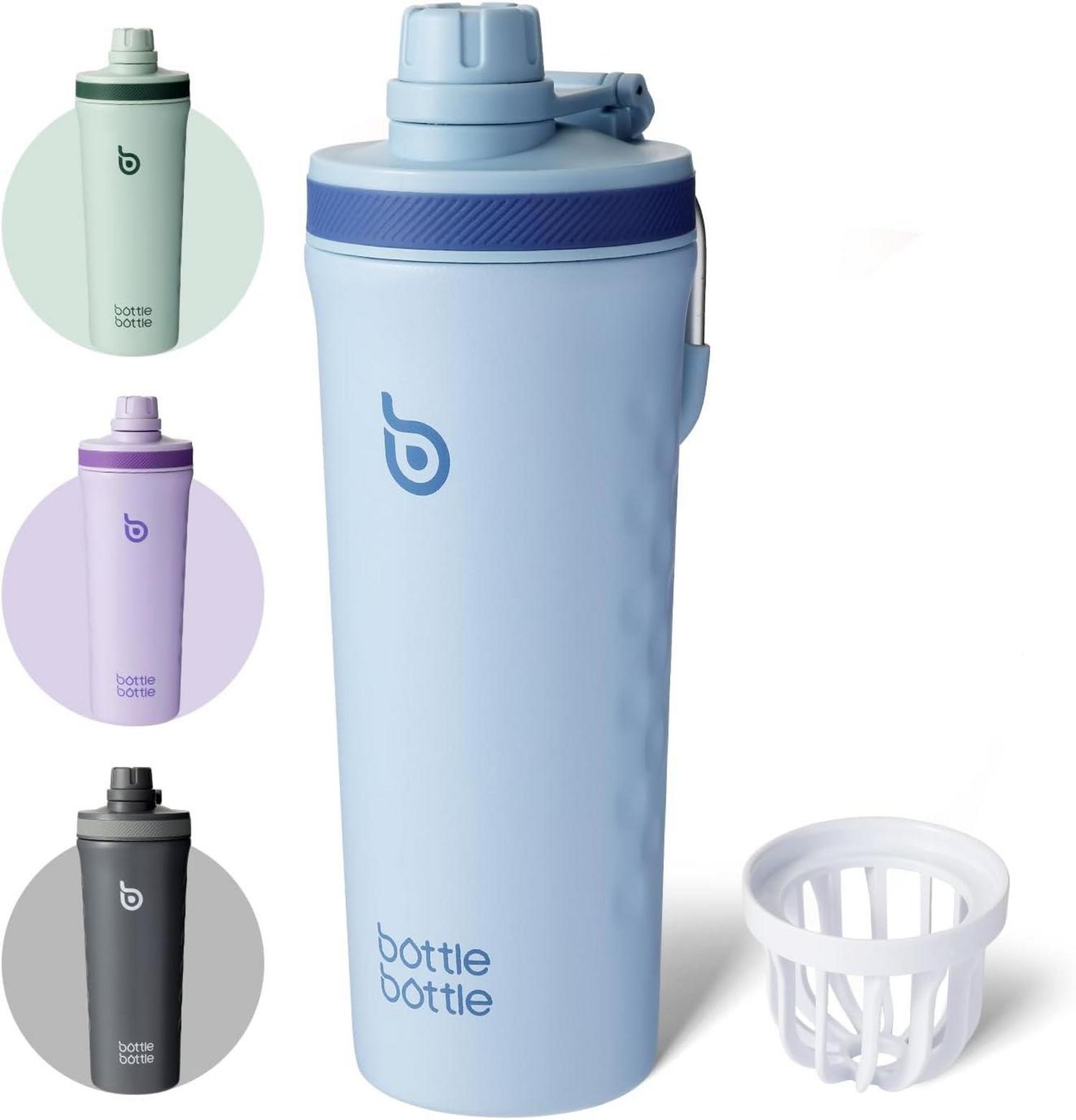 Isolierte Edelstahl Shaker Trinkflasche mit Mischkugel 26oz Blau