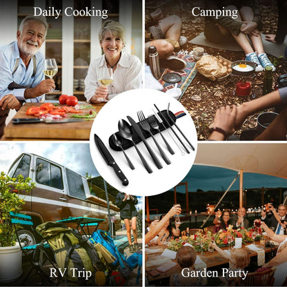 Odoland Besteck Set 10 tlg. Edelstahl Tragbares Outdoor Reisebesteck Steakmesser