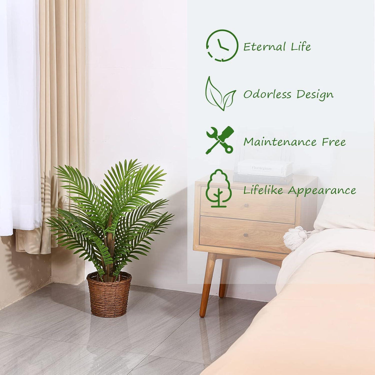 Kunstpalme Areca 70cm Groß Fake Plastik Pflanze Deko Büro Wohnzimmer