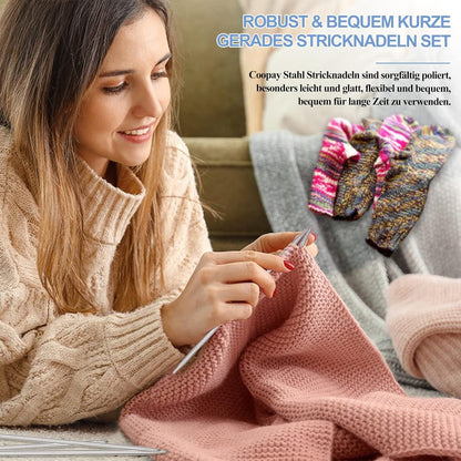 Stricknadeln Set 55 Stück Edelstahl Doppelspitzen Strickzubehör