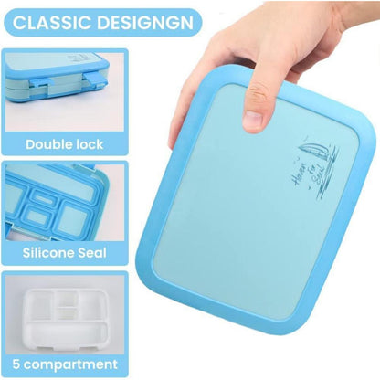 Bugucat Lunchbox 800ML Bento Box 5 Fächer Besteckset Blau