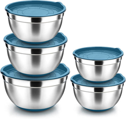 Edelstahl Salatschüsselset mit Blauem Deckel