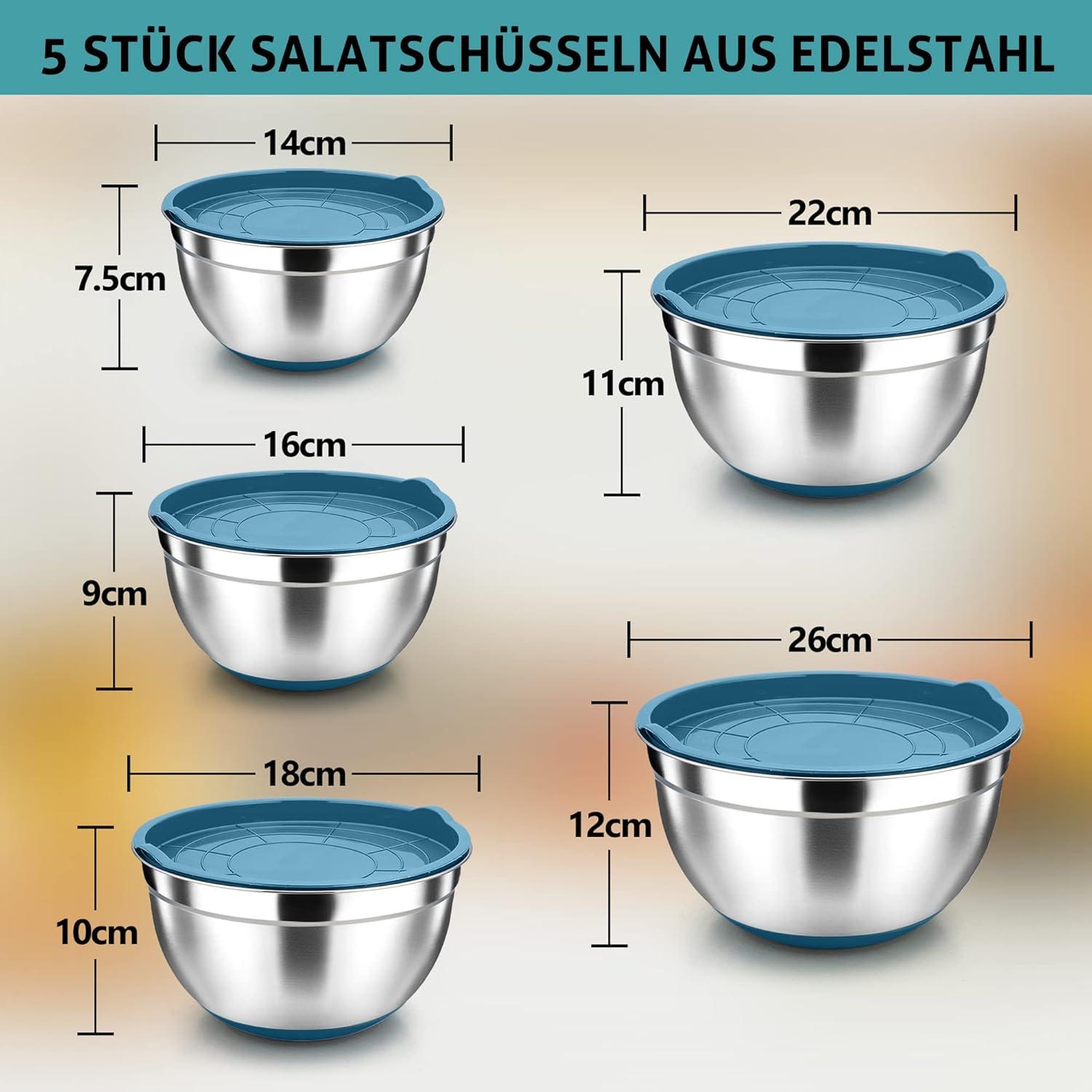 Edelstahl Rührschüsselset mit Silikonboden und