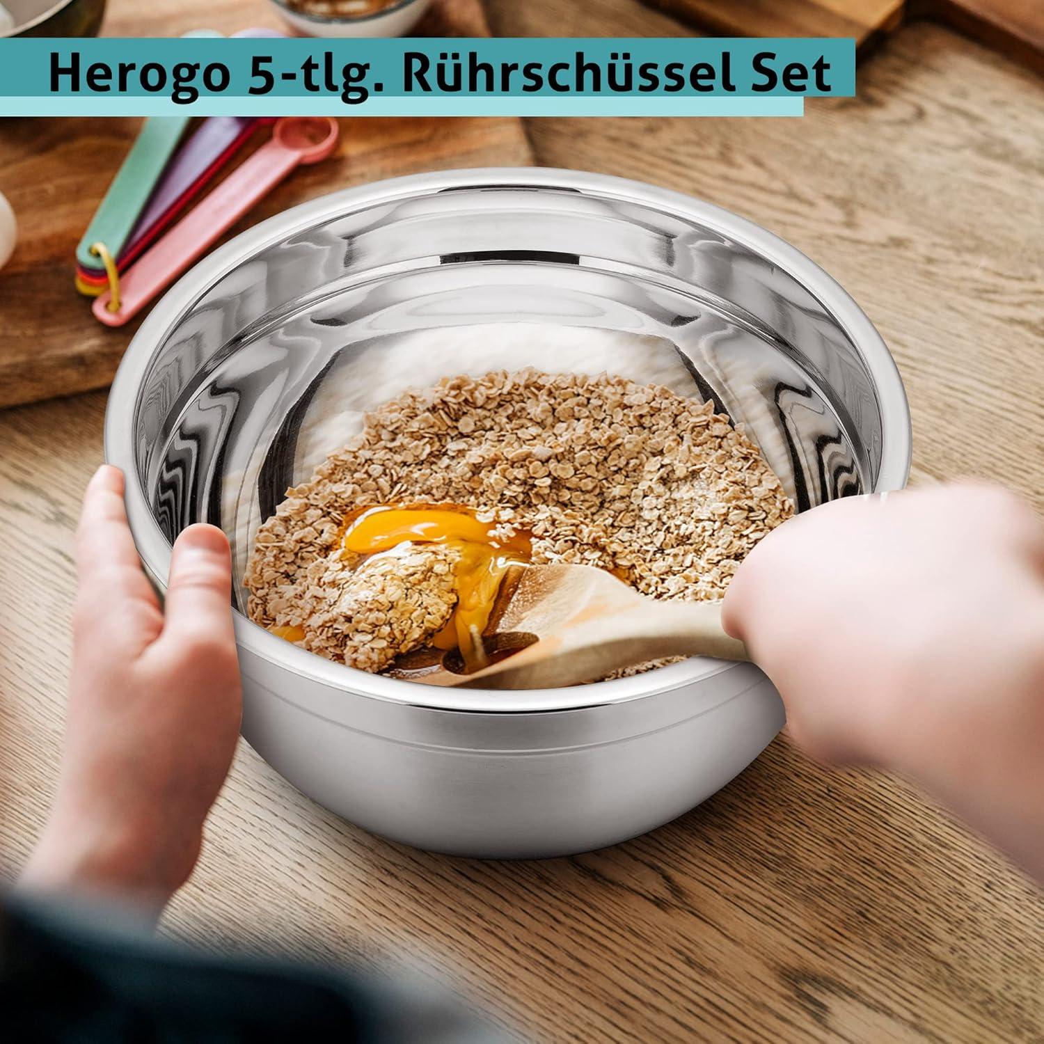 Edelstahl Rührschüsselset mit Blauem Deckel 5-teilig 4,5/2,7/1,5/1,2/0,7 L