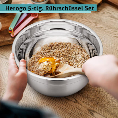 Edelstahl Rührschüsselset mit Blauem Deckel 5-teilig 4,5/2,7/1,5/1,2/0,7 L