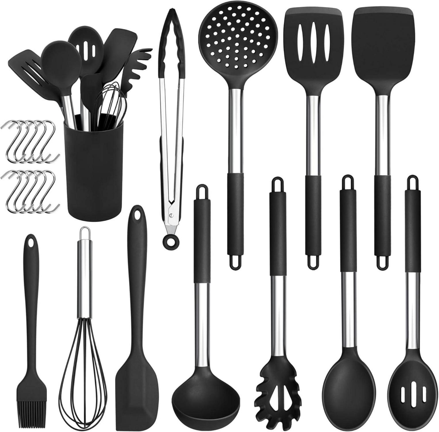 Silikon Küchenhelfer Set 22-teilig Schwarz Hitzebeständig & Antihaft