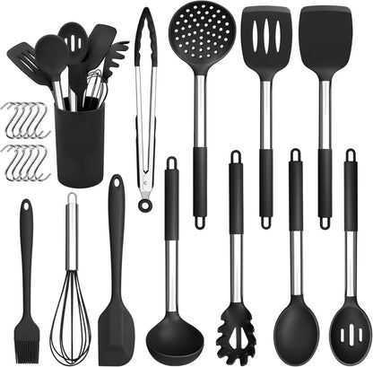 Silikon Küchenhelfer Set 22-teilig Schwarz Hitzebeständig & Antihaft