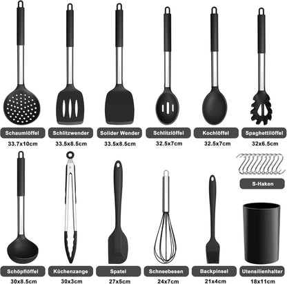 Herogo Silikon Küchenhelfer Set Schwarz 22-teilig mit Halter