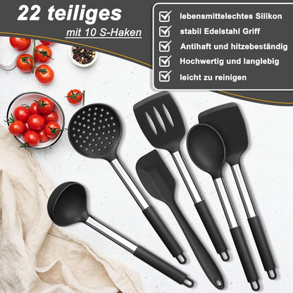 Herogo 22-teiliges Silikon Küchenhelfer Set mit Utensilienhalter
