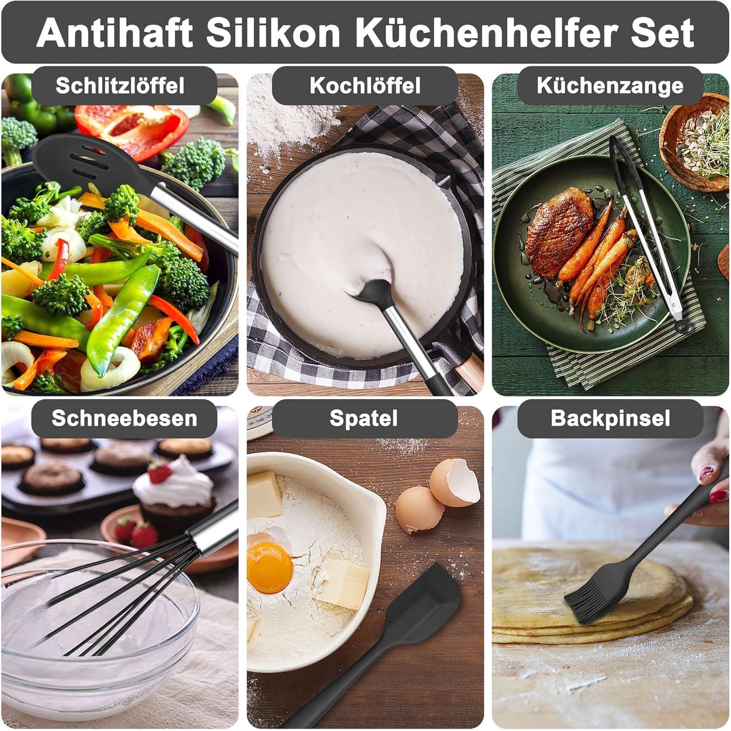 Silikon Küchenhelfer Set 22-teilig Schwarz Kochutensilien Antihaft