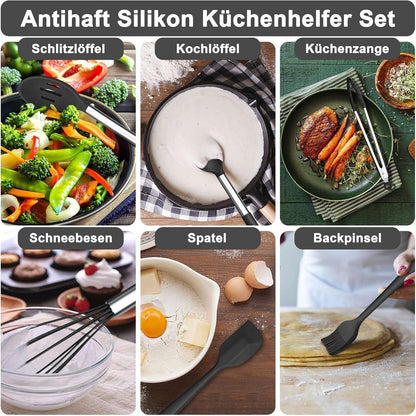 Silikon Küchenhelfer Set 22-teilig Schwarz Kochutensilien Antihaft