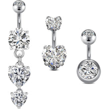 Bauchnabelpiercing 3er Set 6mm Chirurgenstahl Herz Silber